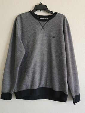 Vans Grey Black Herringbone Textured Knit Crewneck Sweatshirt Size L